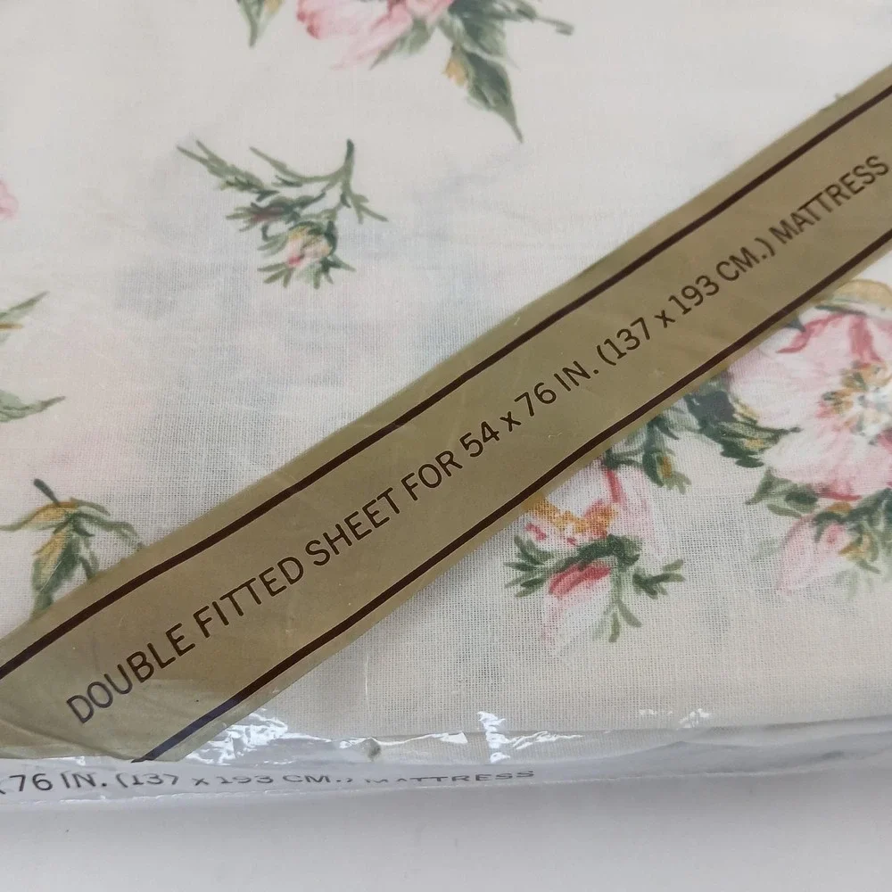 Vtg Springmaid Marvelaire Double Fitted Sheet 54x76 W/2 Pillow Cases Floral NOS